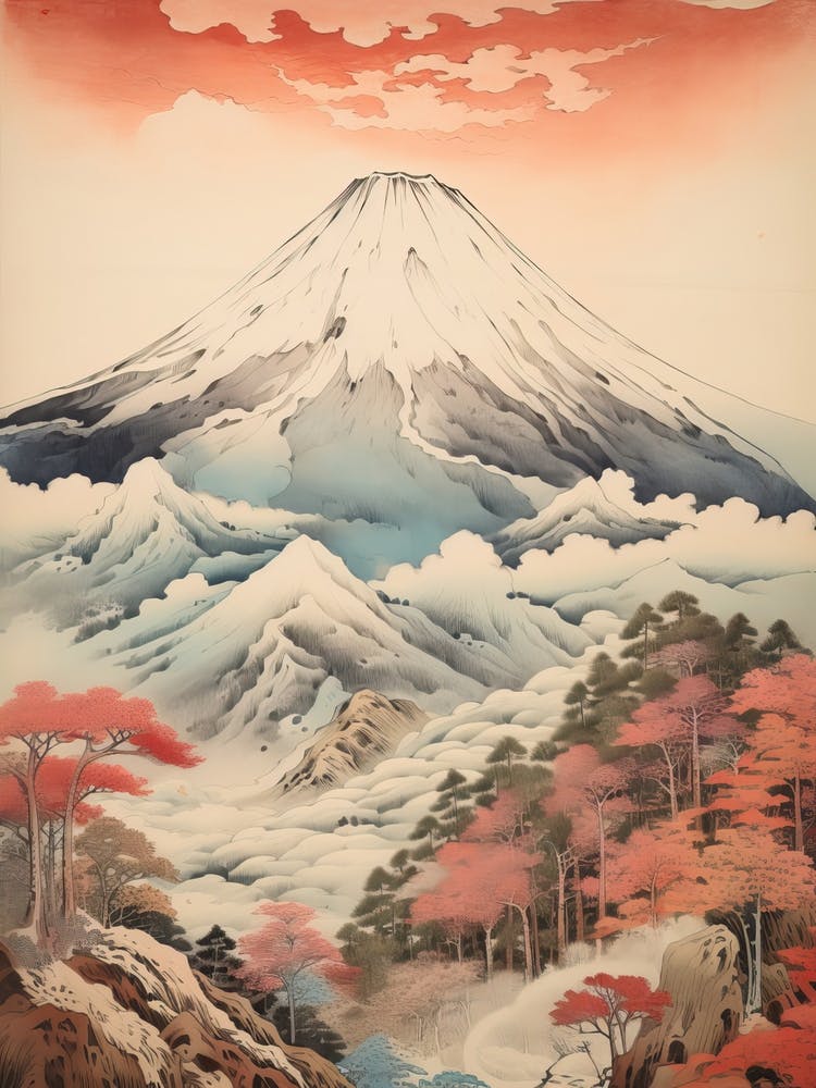 Mount Gassan In Yamagata,, Ukiyo E Drawing 2