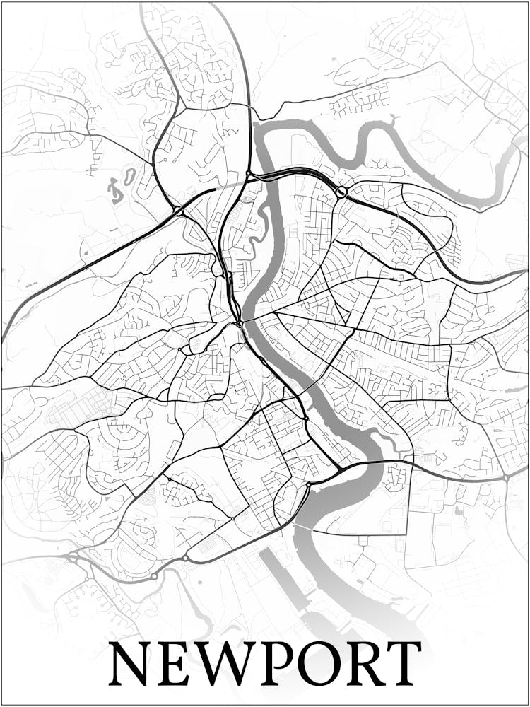 Newport, Wales, Uk, City Map, Black And White Fade Design