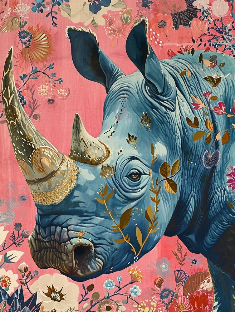 Floral Animal Painting Rhinoceros 2