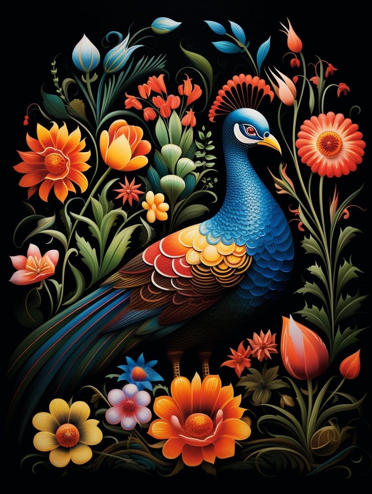 Folk Bird Illustration Pheasant 3