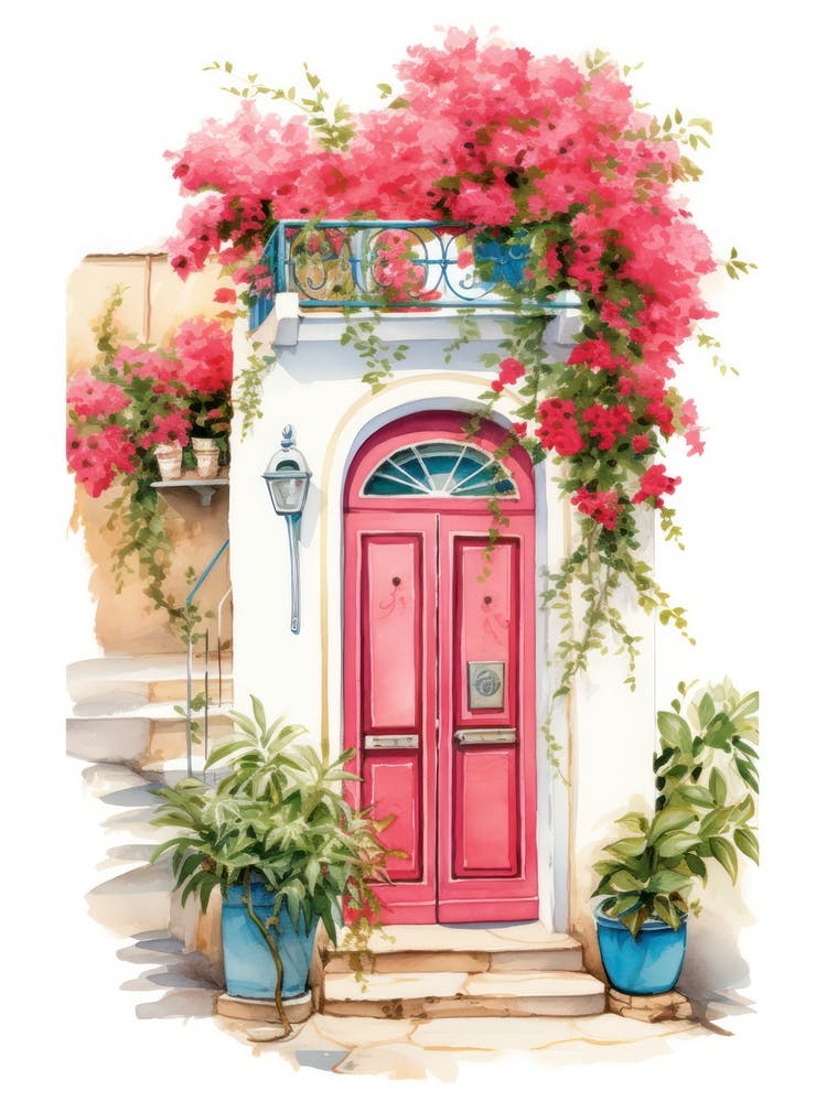 Athens, Greece   Mediterranean Doors Watercolour Painting 3