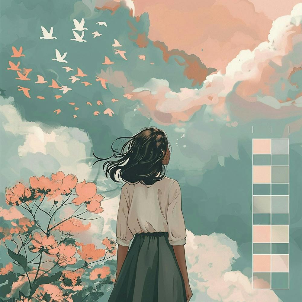 Girl With Birds In The Sky