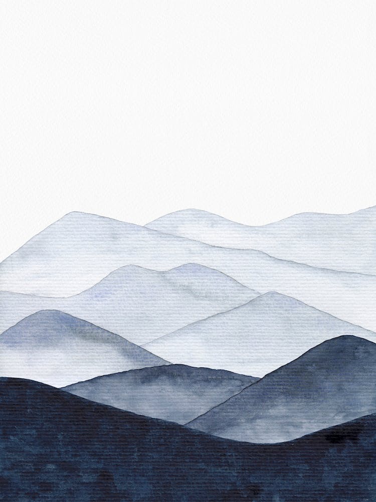 Blue Watercolor Mountain Landscape
