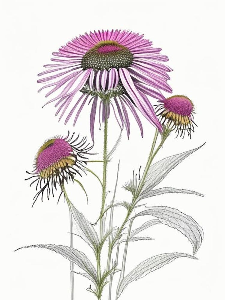 Echinacea Floral Quentin Blake Inspired Illustration 4 Flower