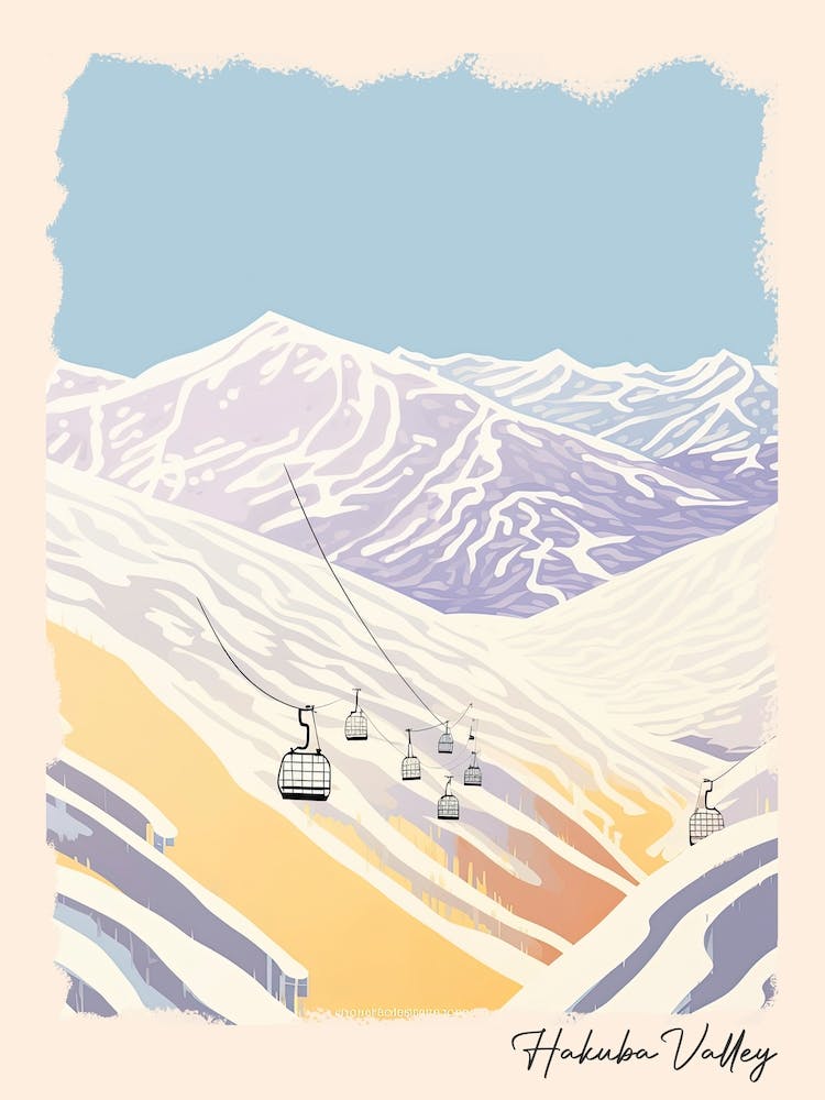 Poster Of Hakuba Valley   Nagano, Japan, Ski Resort Pastel Colours Illustration 2