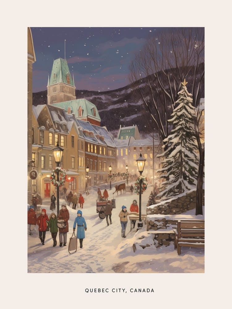Vintage Winter Poster Quebec City Canada 4