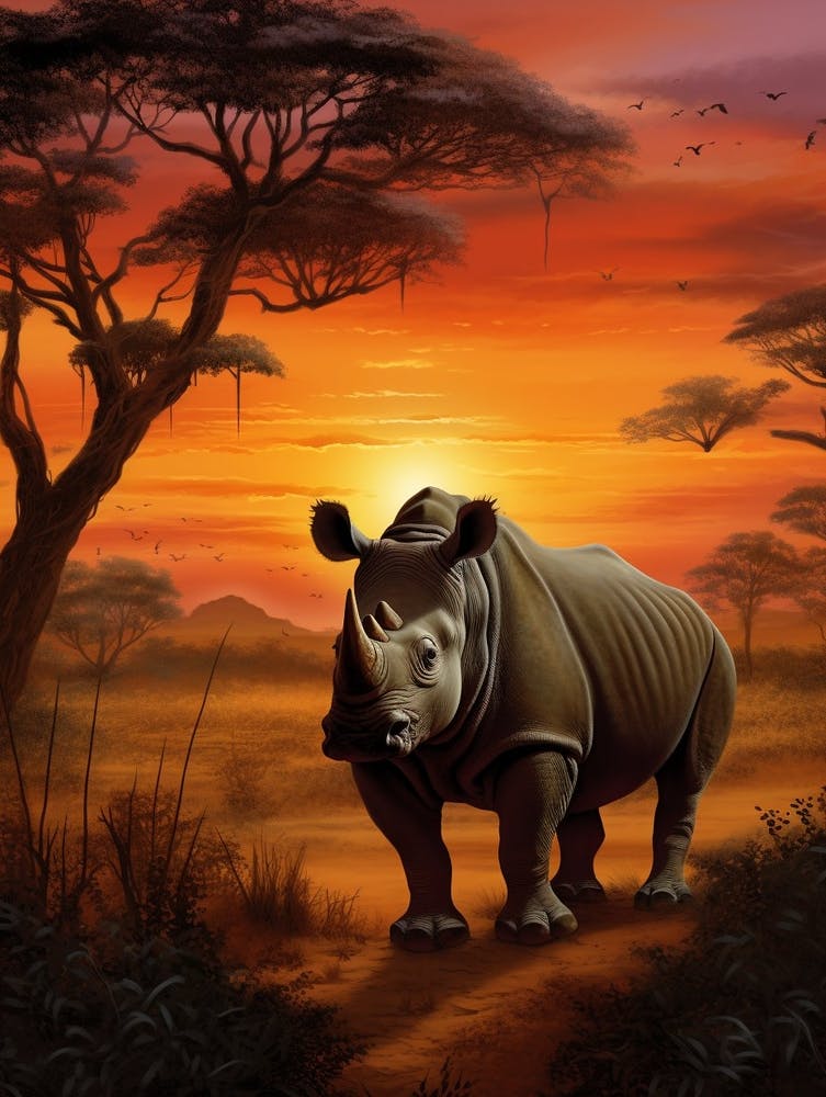 Rhinoceros Sunset Painting 3