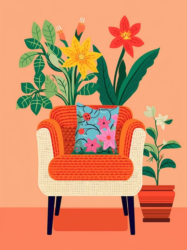 Crochet Chair And Pot Plant Illustration