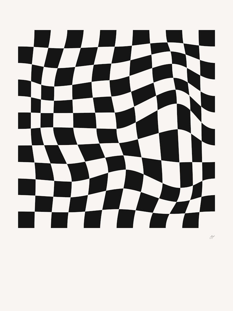 Wavy Checkered Pattern Poster B&W