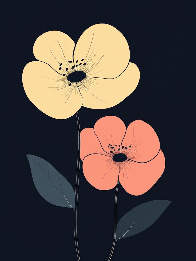 Two Flowers On A Black Background