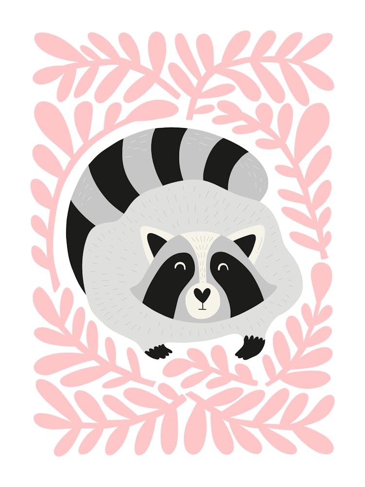 Nursery Raccoon Floral Pink