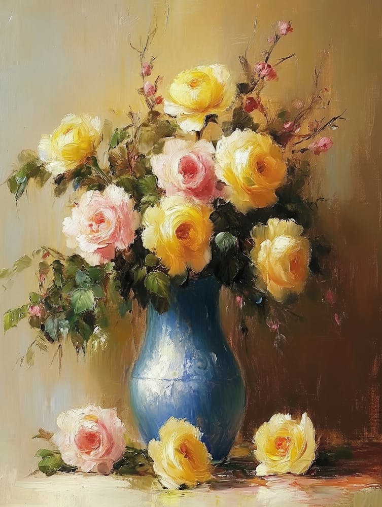 Still Life Vase With Rose Flowers