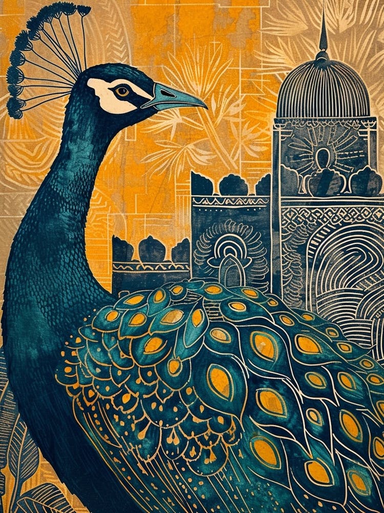 Blue Mustard Mosaic Tile Style Peacock