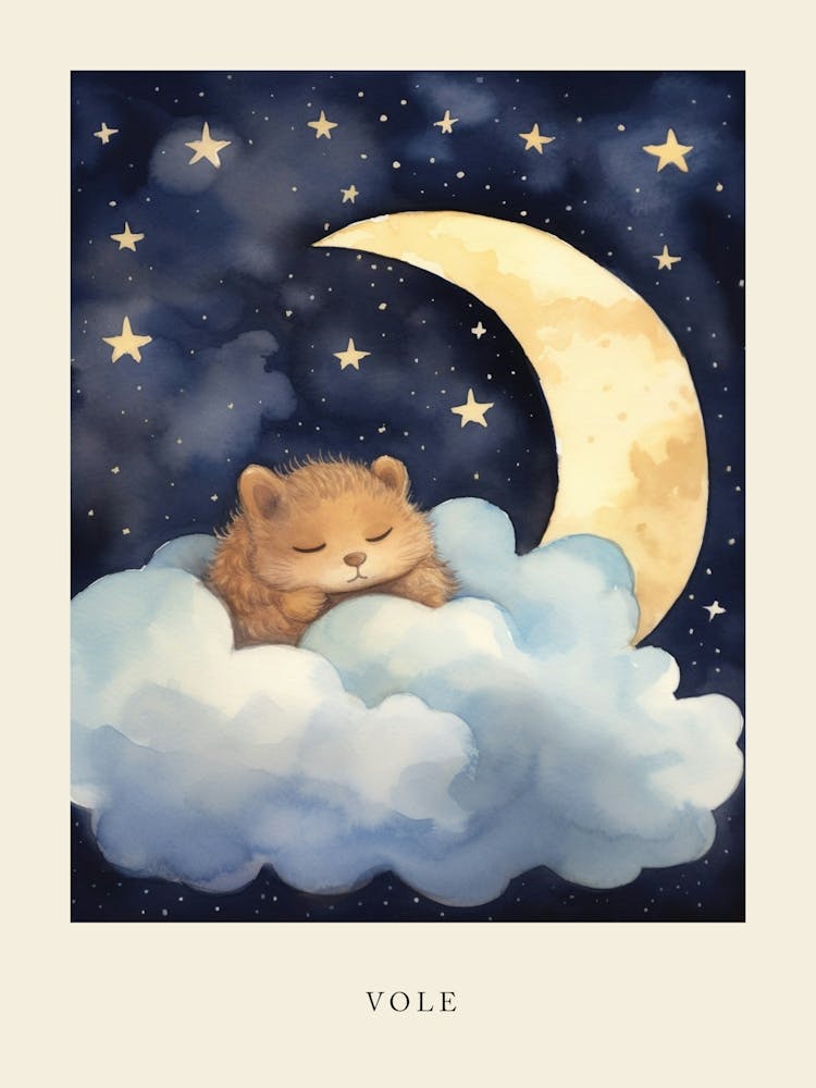 Baby Vole 2 Sleeping In The Clouds Nursery Poster