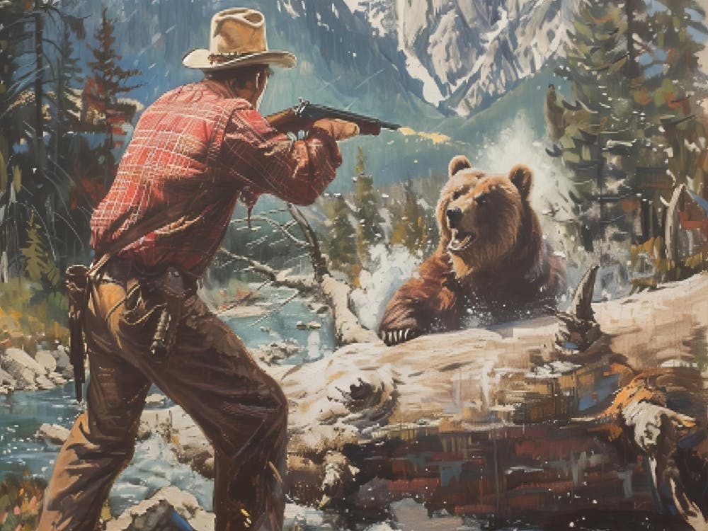 Bear Painting Wall Art, Wildlife Art Decor, Nature Gift, Home Decor, Forest Art, Hunting Art, Animal Painting, Landscape Art