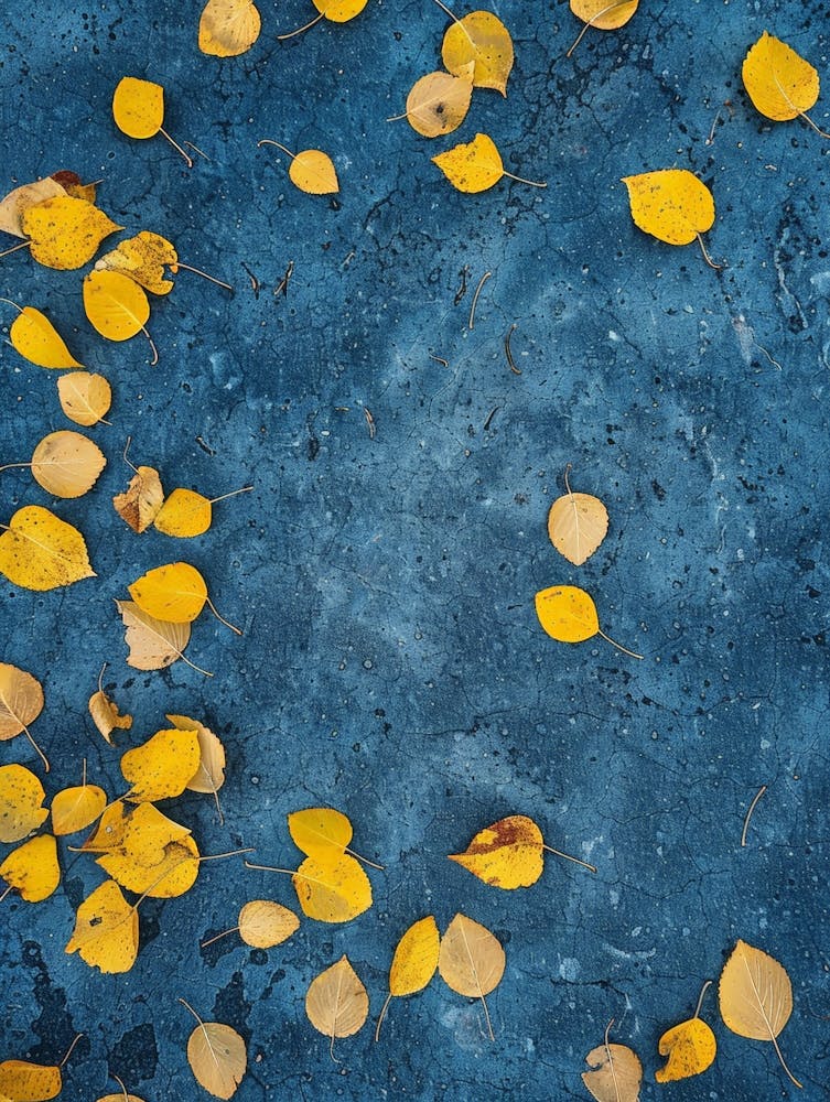 Autumn Leaves On A Blue Background