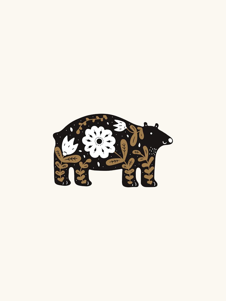 Bear With Flowers Folk Scandi