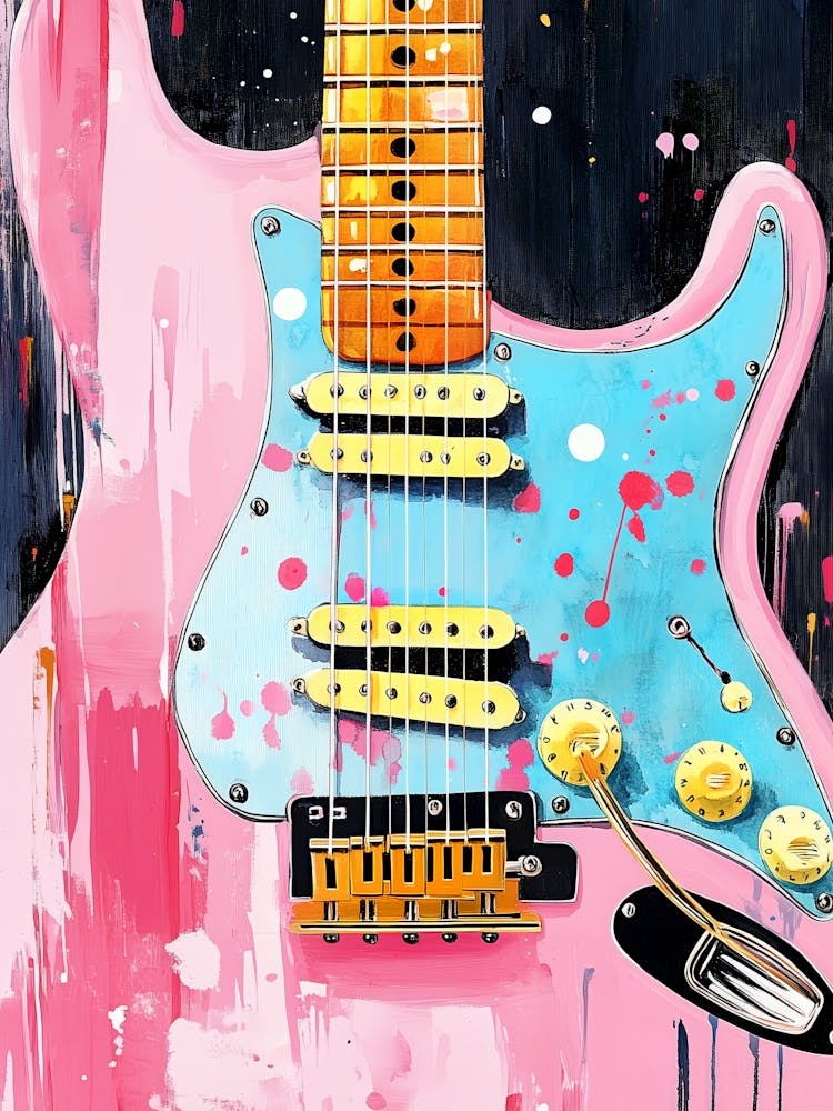 Pink Guitar Canvas Art