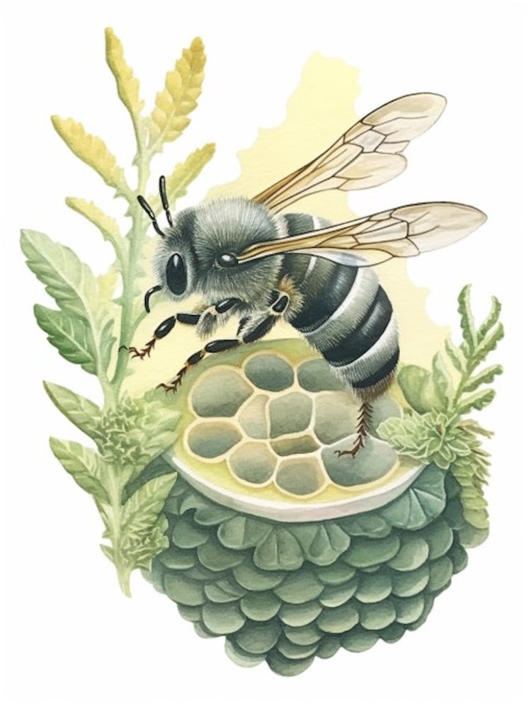 Green Sweat Bee Beehive Watercolour Illustration 3