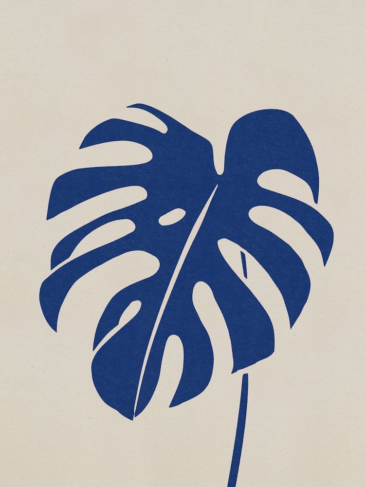 Monstera leaf in minimal blue