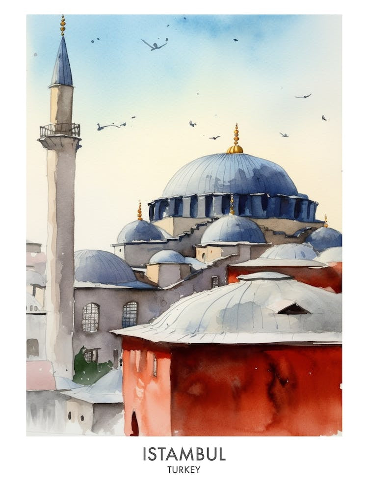 Istanbul 1 Watercolour Travel Poster