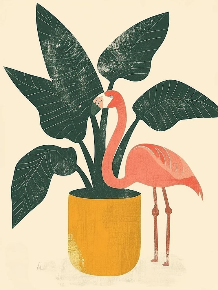 Jamess Flamingo And Banana Plants Minimalist Illustration 3