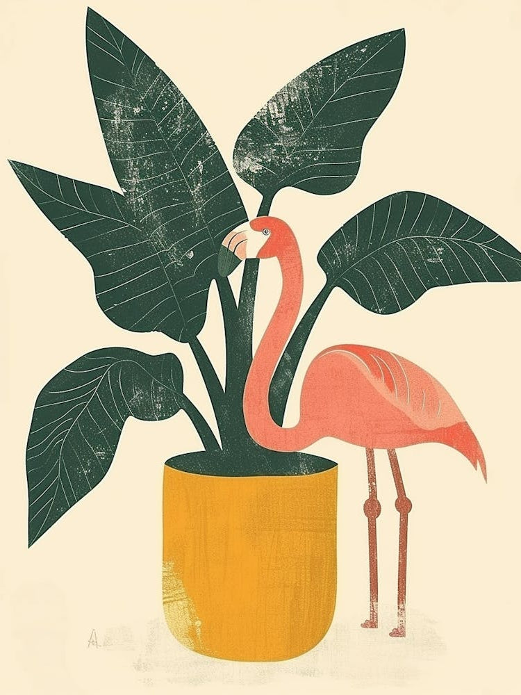 Jamess Flamingo And Banana Plants Minimalist Illustration 3