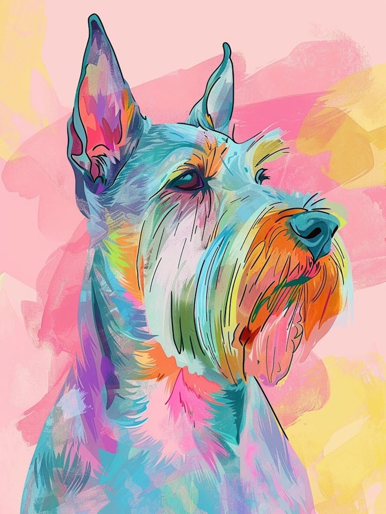 Welsh Terrier Dog Pastel Line Watercolour Illustration  3