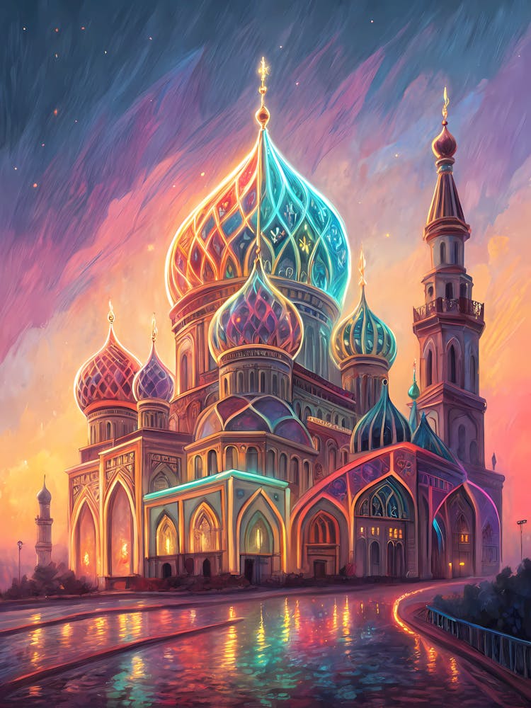 Neon Lines Forming Symmetrical Patterns Oil Painting Style