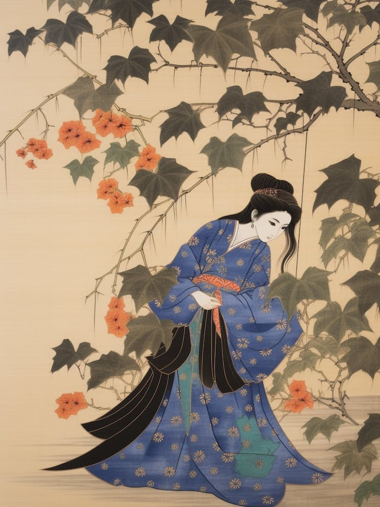 Asagao Morning Glory 2 Vintage Japanese Botanical And Geisha