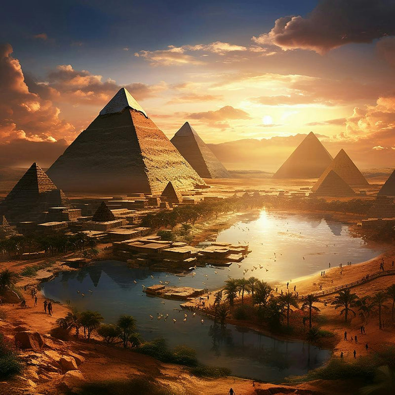 Egyptian pyramids during sunrise and sunset - ancient Egyptians & pharaohs