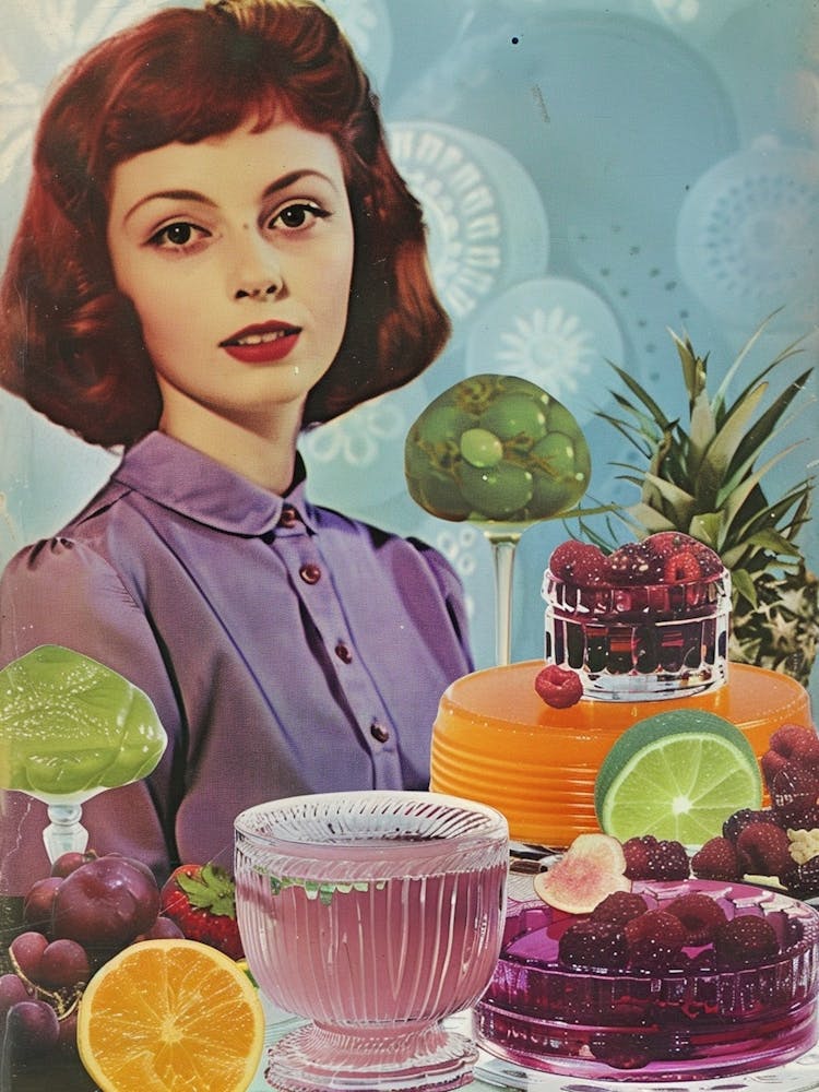 Lila Wackelpudding Retro Dessert Collage 4