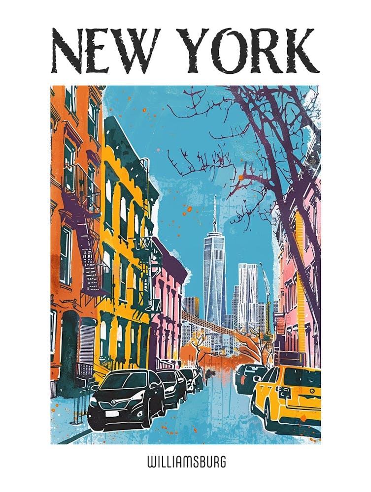 Williamsburg New York Colourful Silkscreen Illustration 3 Poster