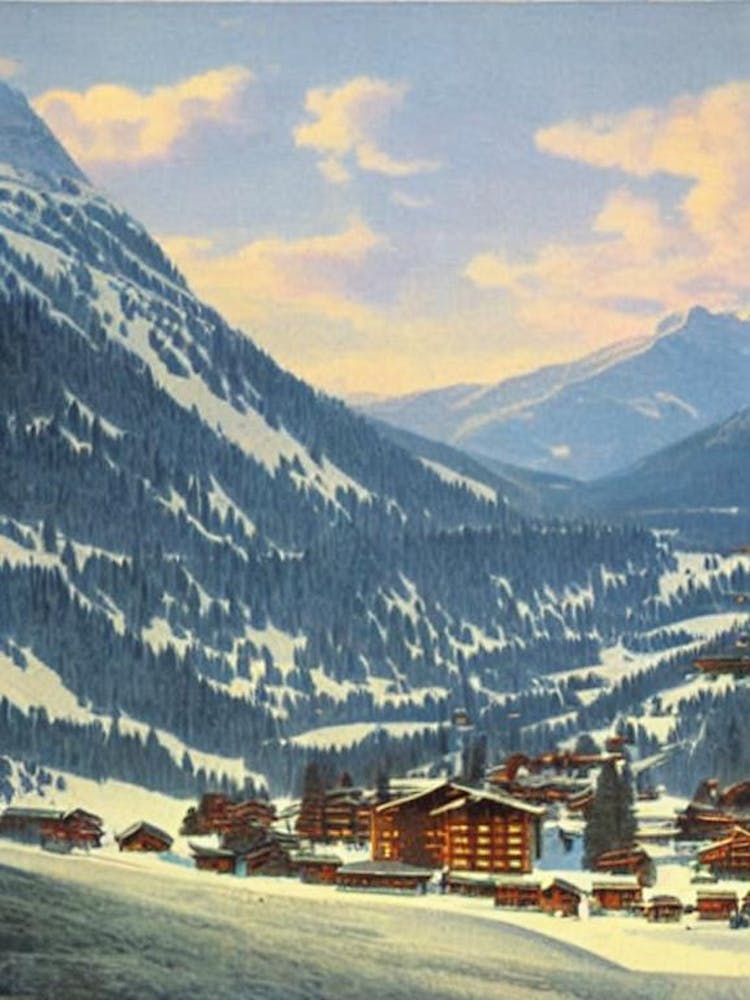 Laax, Switzerland Ski Resort Vintage Landscape 1 Skiing Poster