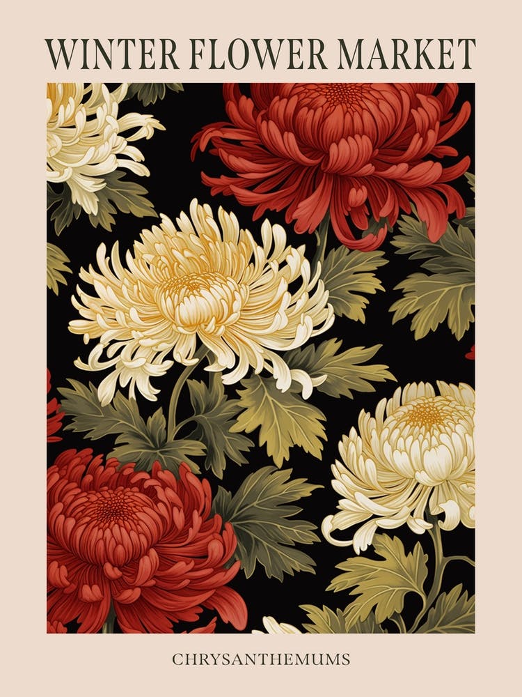 Chrysanthemums 3 Winter Flower Market Poster
