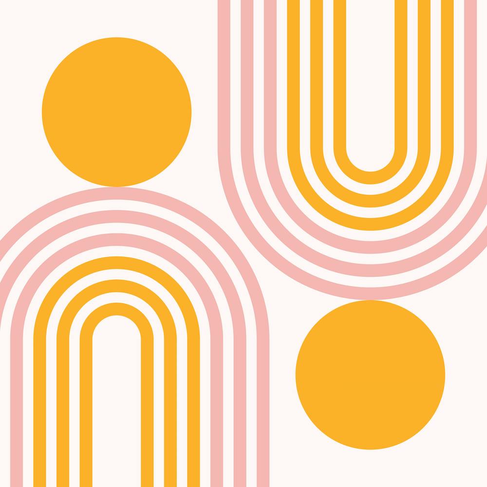 Mid Century Modern Geometric in contemporary mustard yellow gold pale pink (Rainbow and Sun Abstract Design)