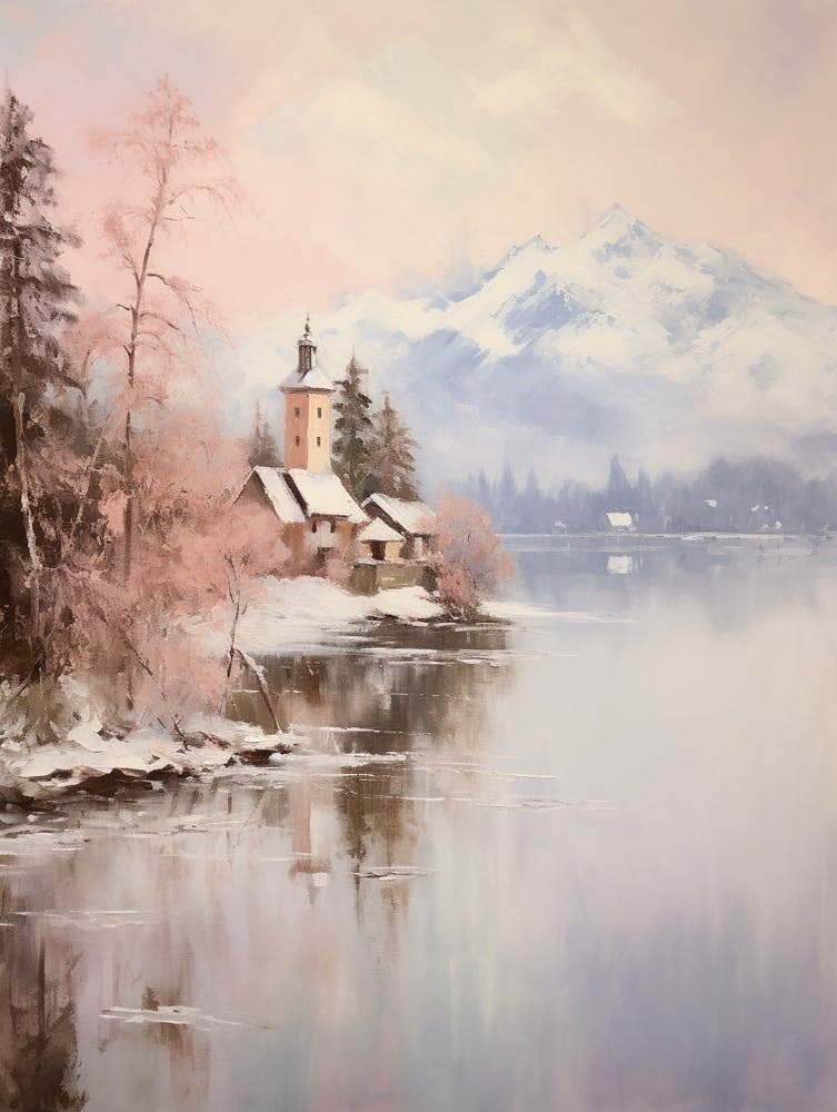Dreamy Winter Painting Lake Bled Slovenia 1