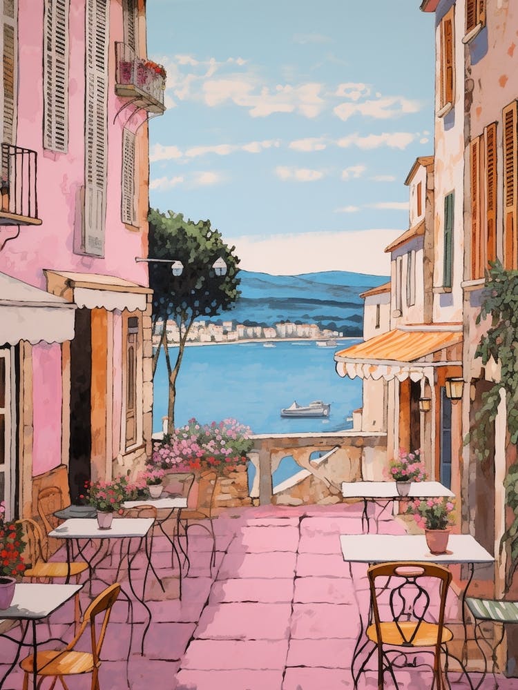 Saint Tropez France 3 Vintage Pink Travel Illustration