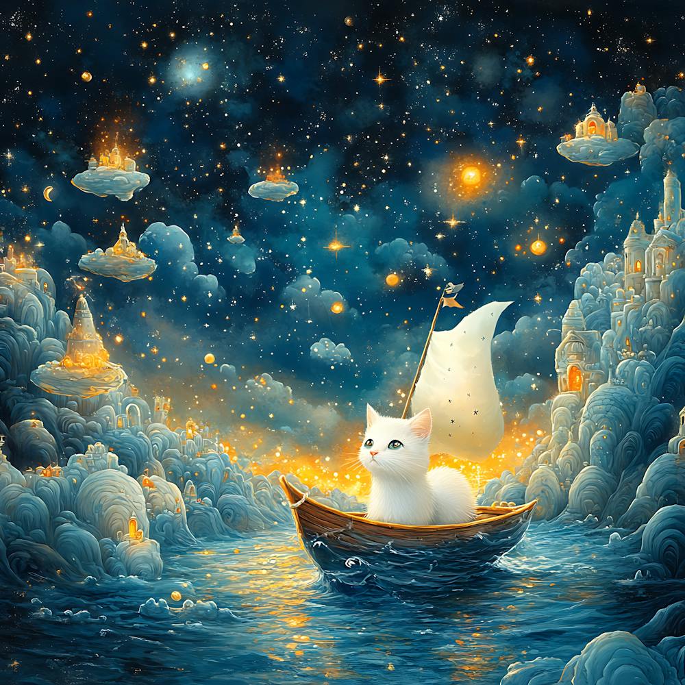 Cat Sailing Starry Sea Fantasy 4