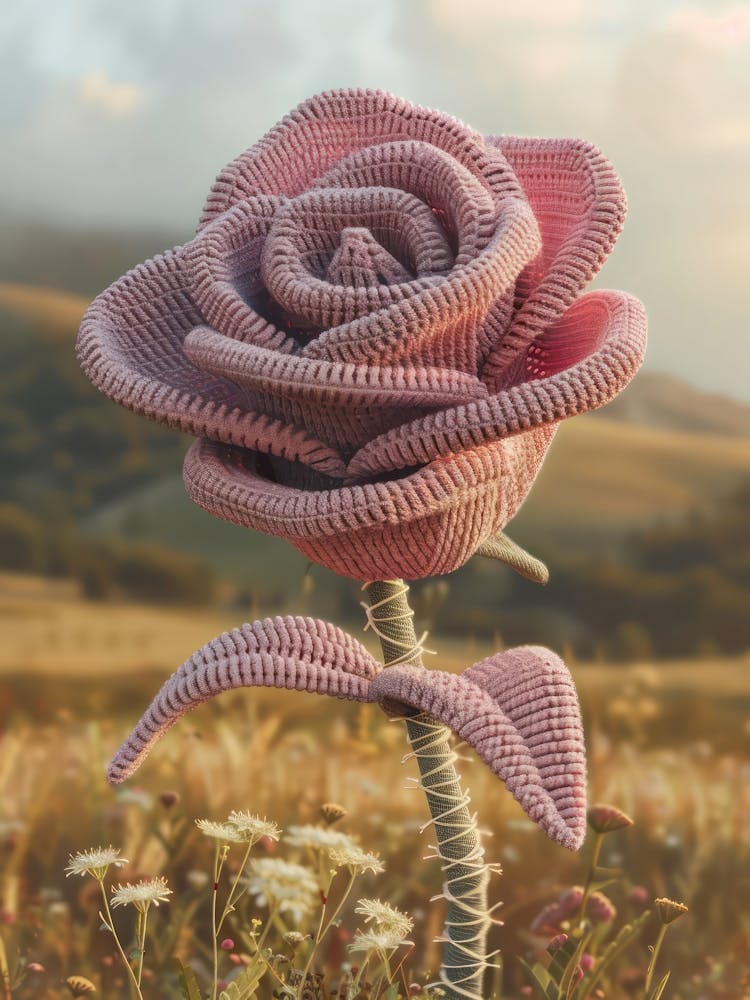 Pink Rose Knitted In Crochet 3