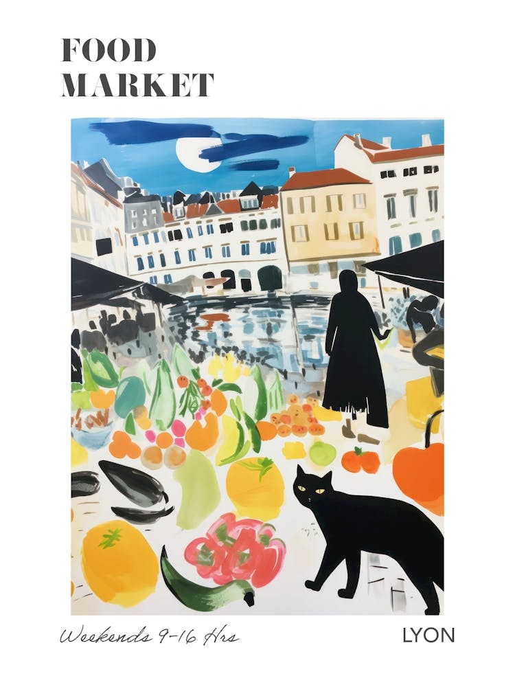 The Food Market In Lyon 4 Illustration Poster