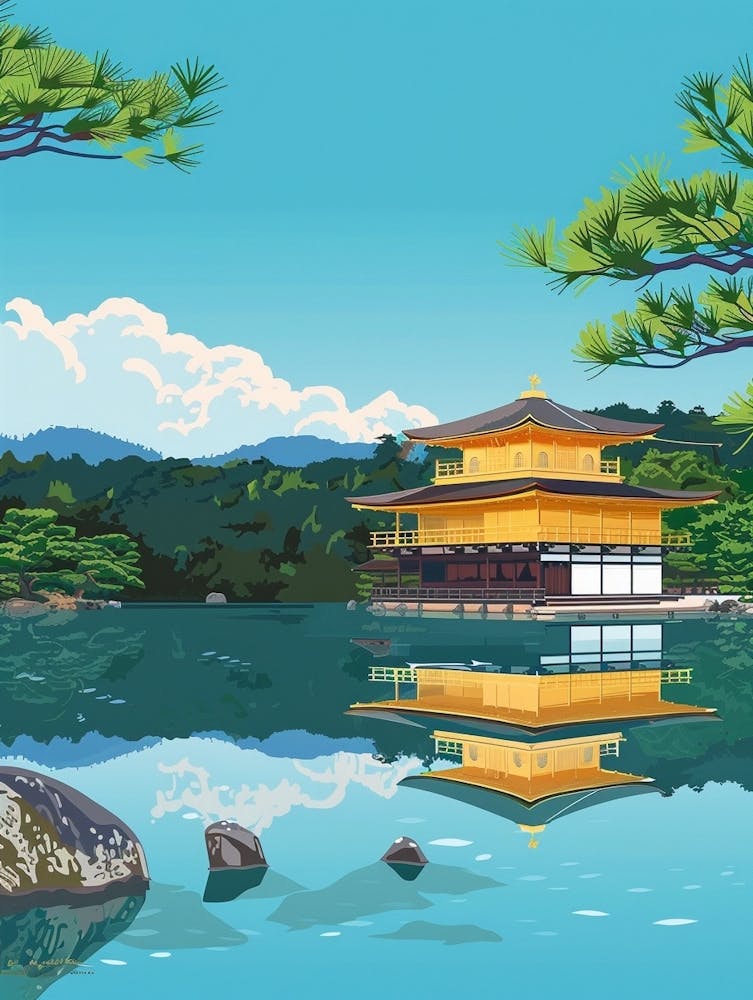 Kinkaku Ji Golden Pavilion Kyoto 1 Colourful Illustration