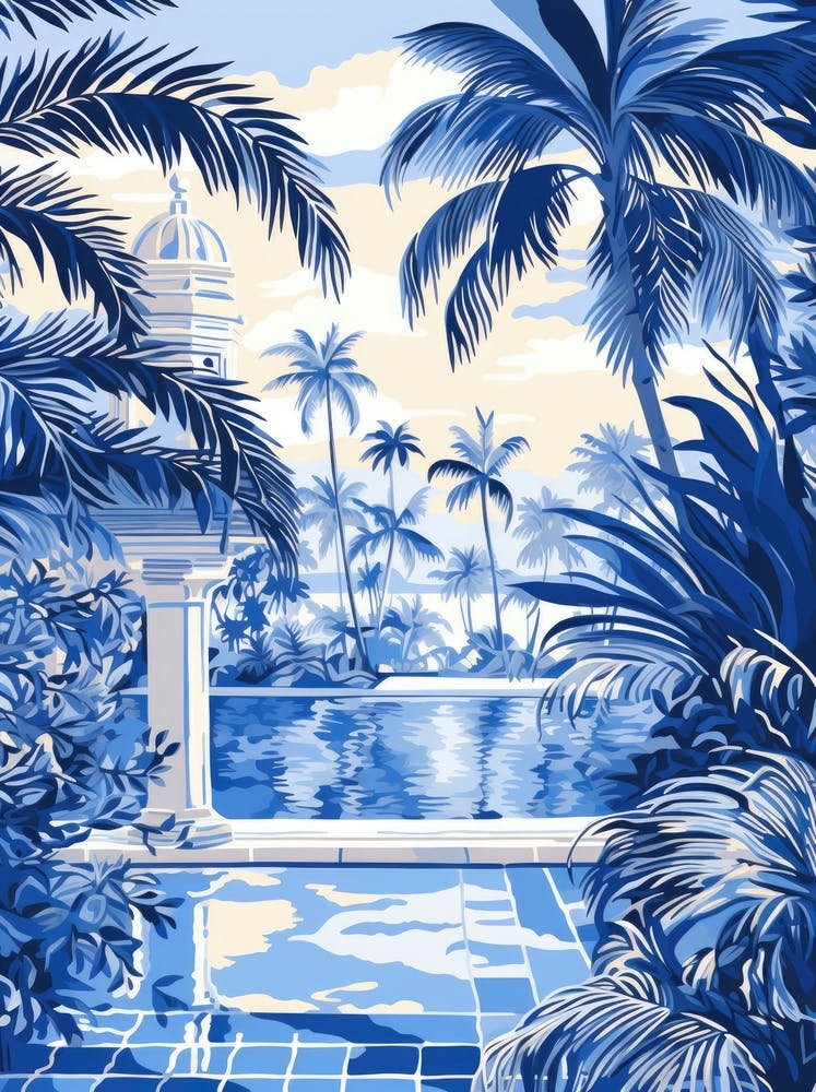 Blue And White Palm Trees