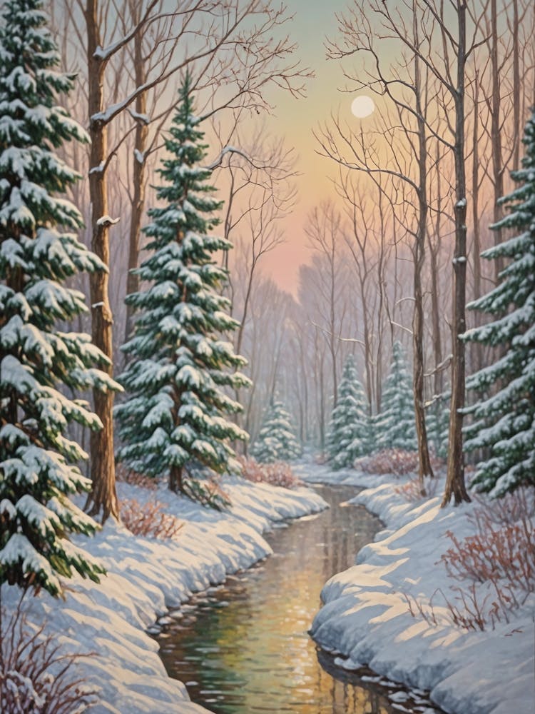 Winter's River In Pastel