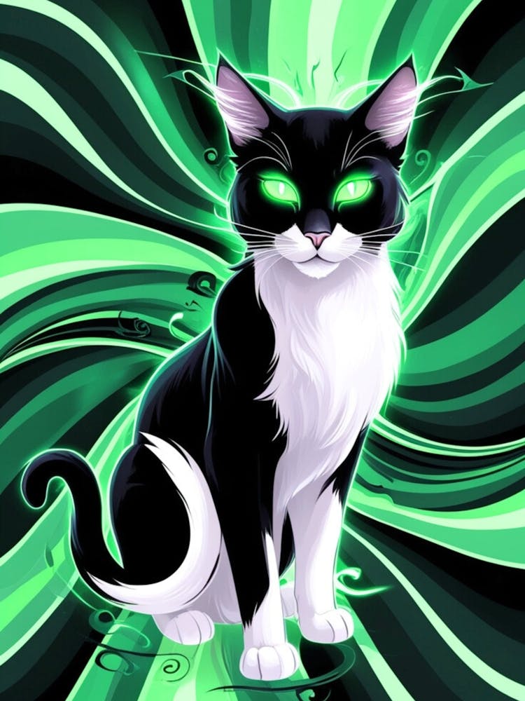 Black And White Cat With Green Eyes