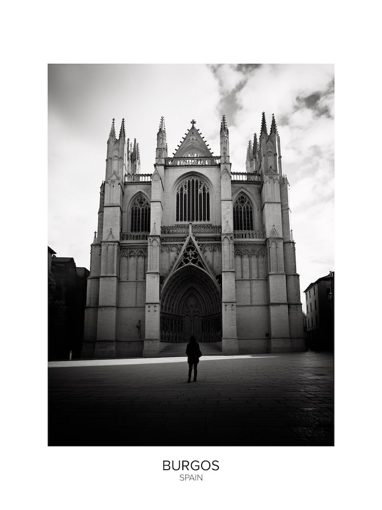 Poster Of Burgos, Spain, Black And White Analogue Photography 2