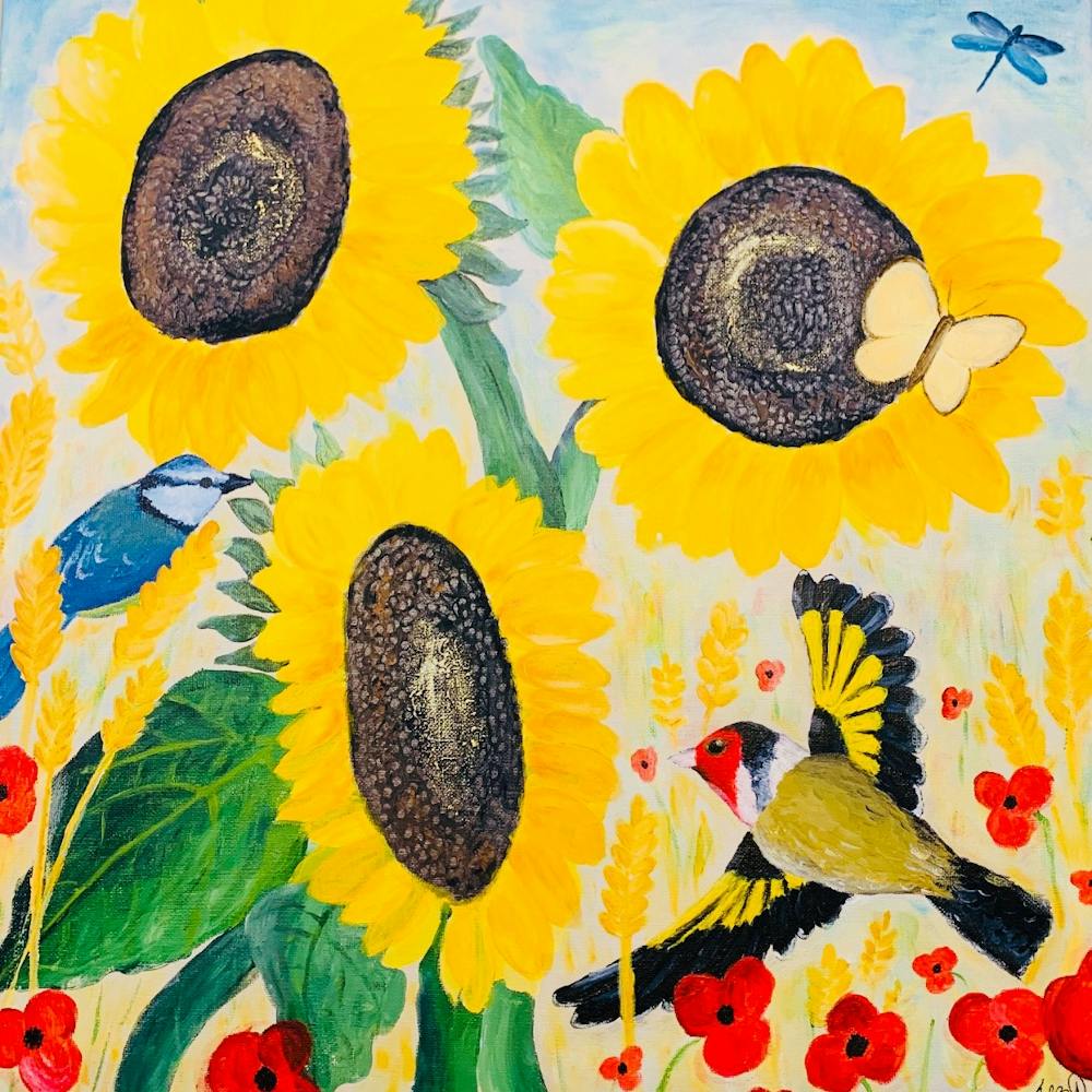 Sunflowers And Birds