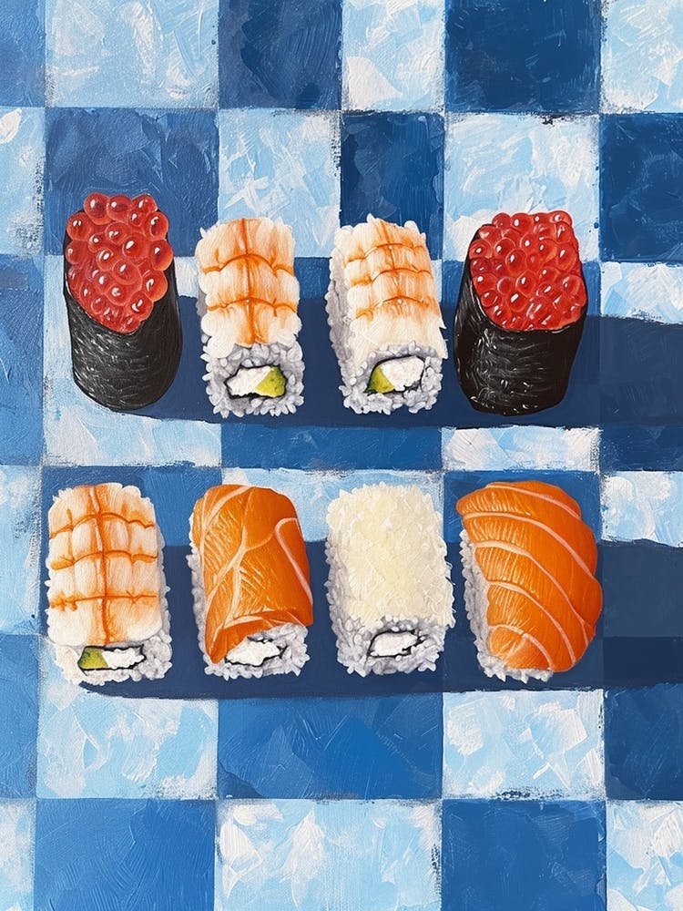 Nigiri Sushi Blue Checkerboard 3