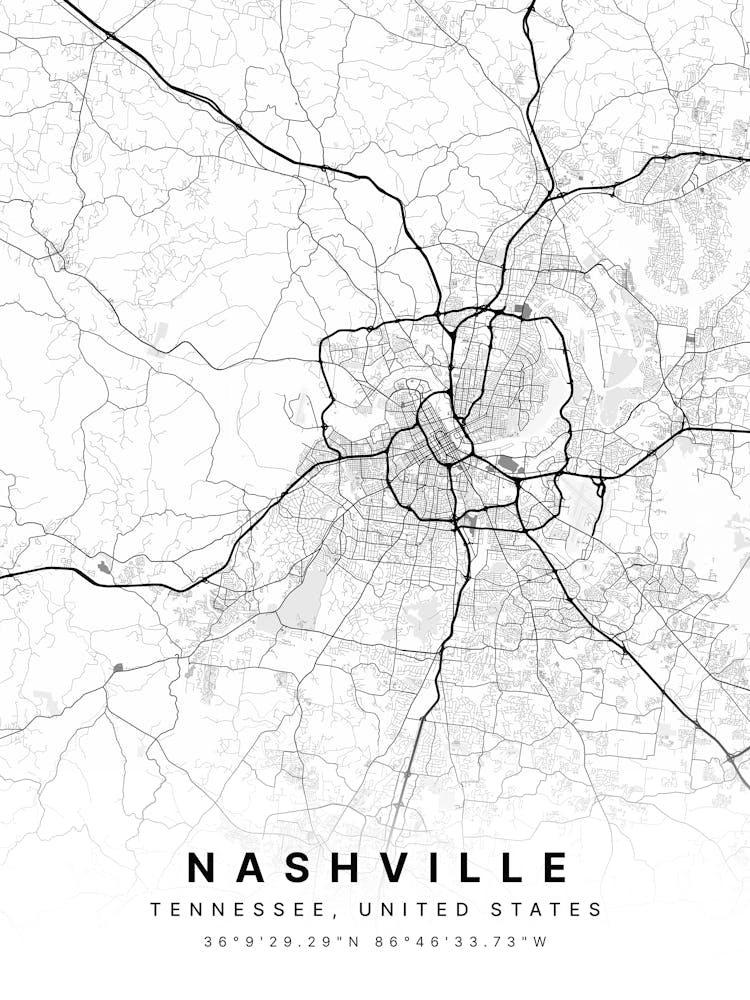 Nashville Tennessee USA White Map