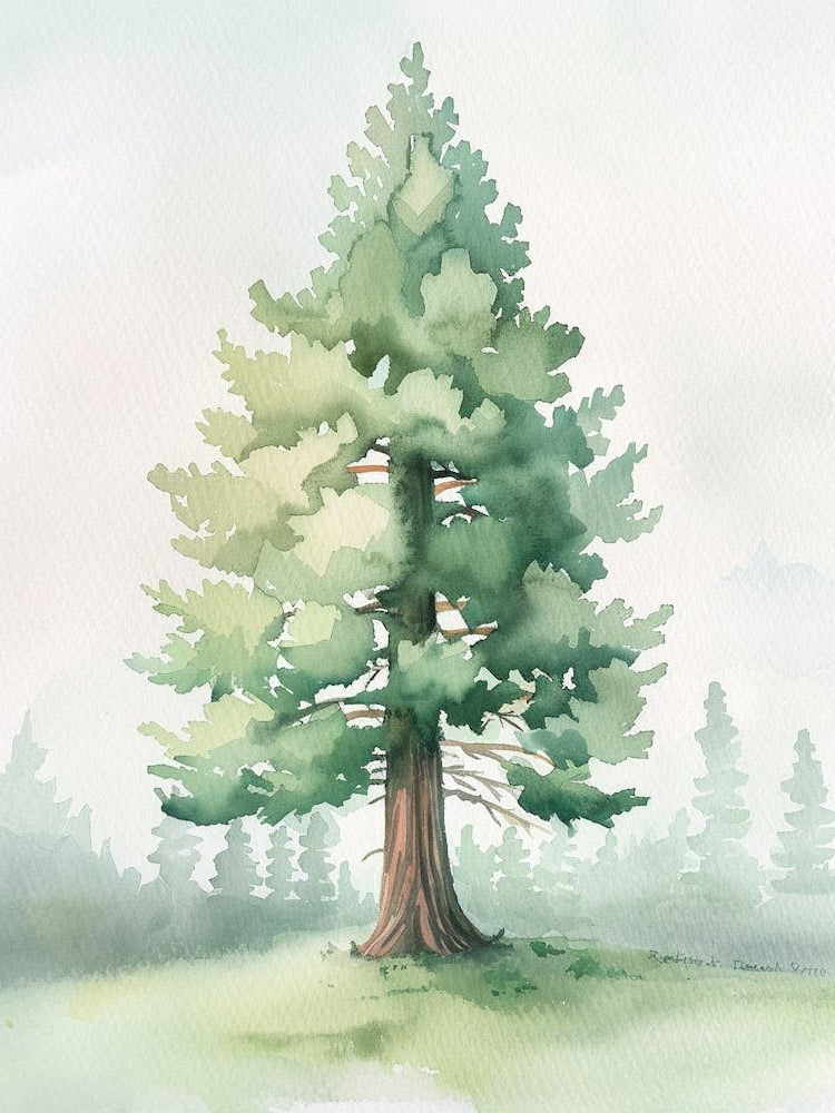 Sequoia Tree Atmospheric Watercolour Painting 7